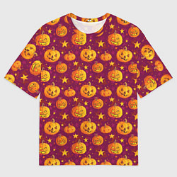 Мужская футболка оверсайз Веселые тыквы на Хэллоуин