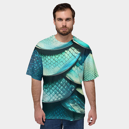 Мужская футболка оверсайз Чешуя крупной рыбы / 3D-принт – фото 3