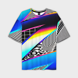 Мужская футболка оверсайз Neon stripes geometry