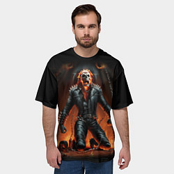 Футболка оверсайз мужская Байкер с черепом на цепях, цвет: 3D-принт — фото 2
