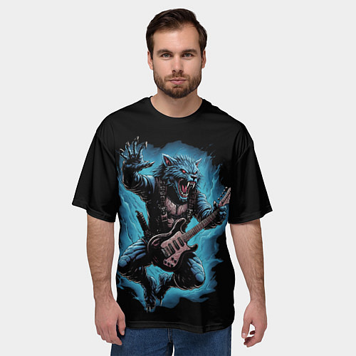 Мужская футболка оверсайз Оборотень гитарист / 3D-принт – фото 3