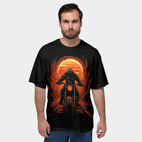 Мужская футболка оверсайз Байкер в маске / 3D-принт – фото 3