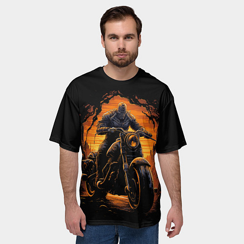 Мужская футболка оверсайз Призрачный гонщик байкер / 3D-принт – фото 3