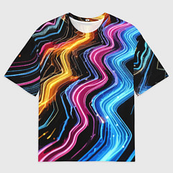 Футболка оверсайз мужская Неоновые полосы - нейроарт, цвет: 3D-принт