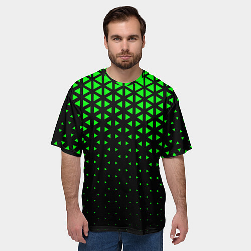 Мужская футболка оверсайз Геометрический градиент - чёрно-зелёный / 3D-принт – фото 3