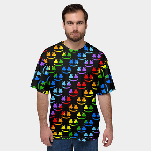 Мужская футболка оверсайз Marshmello pattern neon / 3D-принт – фото 3