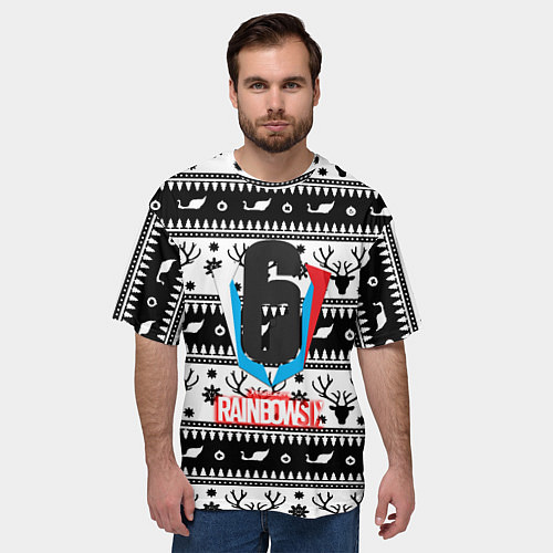 Мужская футболка оверсайз Rainbow six winter pattern / 3D-принт – фото 3