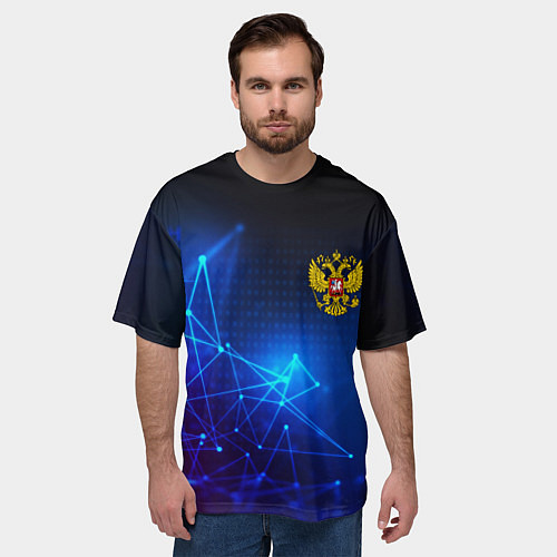 Мужская футболка оверсайз Герб РФ абстракция текстура / 3D-принт – фото 3