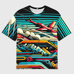Мужская футболка оверсайз Абстракция с красным самолётом - нейроарт