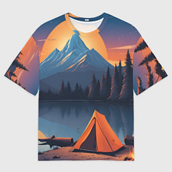 Футболка оверсайз мужская Палатка на берегу озера, цвет: 3D-принт