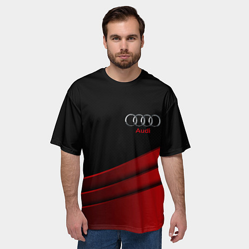 Мужская футболка оверсайз AUDI carbon metal / 3D-принт – фото 3