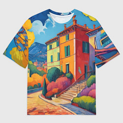 Мужская футболка оверсайз Живопись яркие домики фовизм