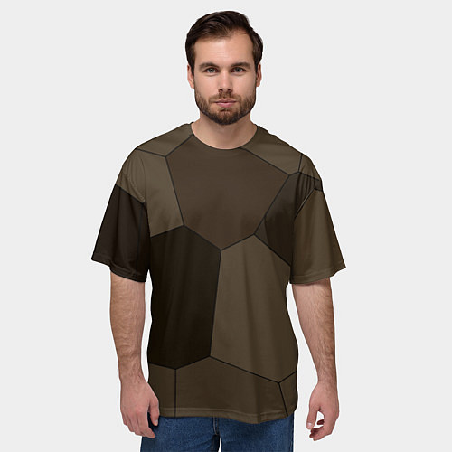 Мужская футболка оверсайз Тёмно-коричневый крупная мозаика / 3D-принт – фото 3