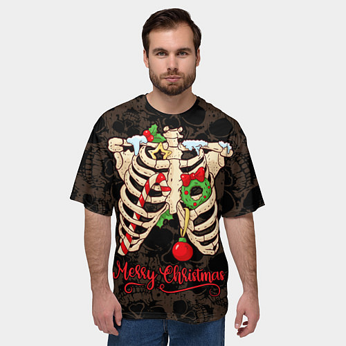 Мужская футболка оверсайз Merry Christmas - skeleton / 3D-принт – фото 3