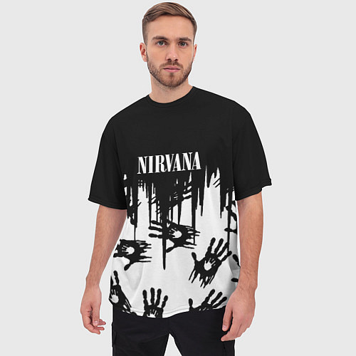 Мужская футболка оверсайз Nirvana rok hand / 3D-принт – фото 3