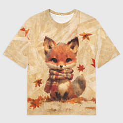 Футболка оверсайз мужская Осенний лисёнок в шарфе, цвет: 3D-принт