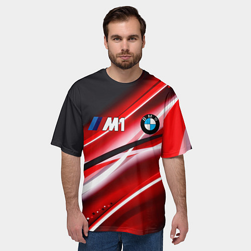 Мужская футболка оверсайз BMW sport line steel / 3D-принт – фото 3