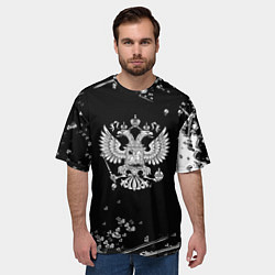 Футболка оверсайз мужская Герб РФ черно белые краски, цвет: 3D-принт — фото 2