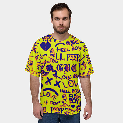 Мужская футболка оверсайз Lil peep rap pattern / 3D-принт – фото 3