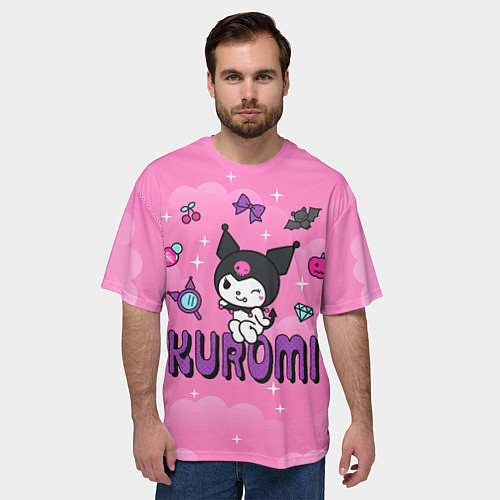Мужская футболка оверсайз Куроми в розовых облаках / 3D-принт – фото 3