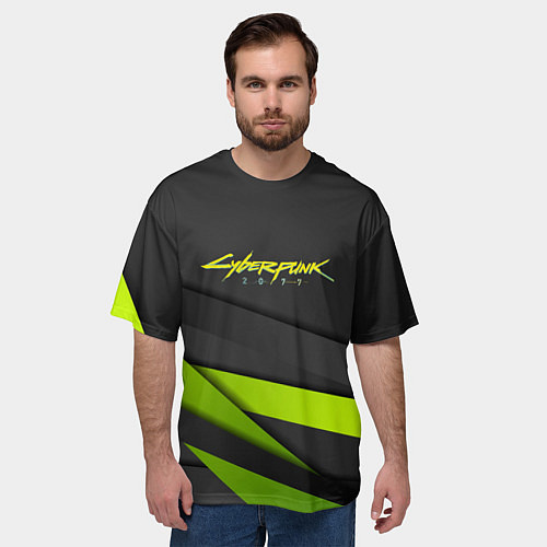 Мужская футболка оверсайз Cyberpunk 2077 stripes line / 3D-принт – фото 3