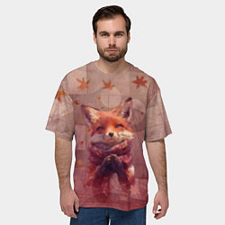 Футболка оверсайз мужская Довольный лис в шарфе, цвет: 3D-принт — фото 2