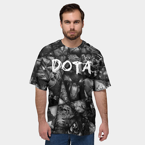 Мужская футболка оверсайз Dota 2 - мозаика из персонажей игры / 3D-принт – фото 3
