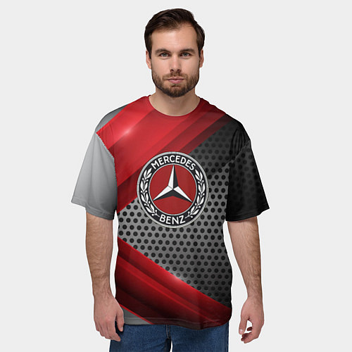 Мужская футболка оверсайз Mercedes benz текстура метал / 3D-принт – фото 3