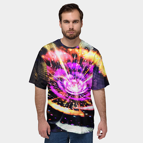 Мужская футболка оверсайз Оптический узор цветок / 3D-принт – фото 3
