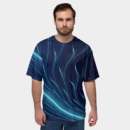 Мужская футболка оверсайз Линии абстрактные неоновые / 3D-принт – фото 3