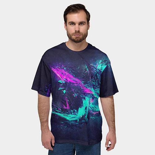 Мужская футболка оверсайз Неоновые краски абстракция / 3D-принт – фото 3