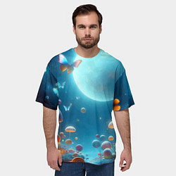 Футболка оверсайз мужская Сказочные грибы и бабочки под луной - фантазия, цвет: 3D-принт — фото 2
