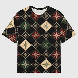 Мужская футболка оверсайз Паттерн из снежинок на темном фоне