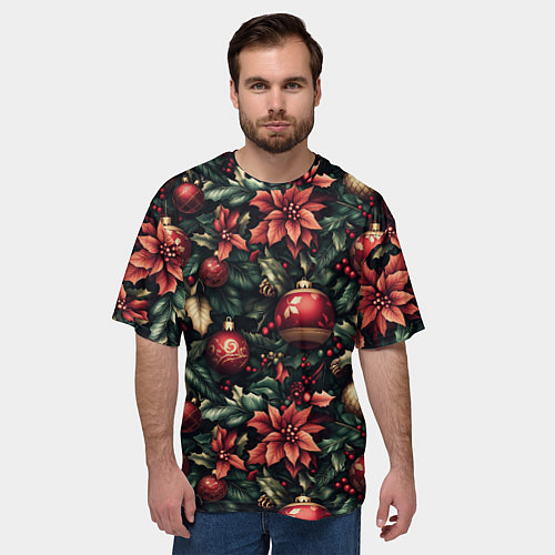 Мужская футболка оверсайз Паттерн с новогодними украшениями / 3D-принт – фото 3