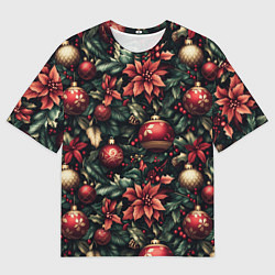Футболка оверсайз мужская Паттерн с новогодними украшениями, цвет: 3D-принт