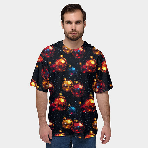Мужская футболка оверсайз Новогодние шары паттерн / 3D-принт – фото 3
