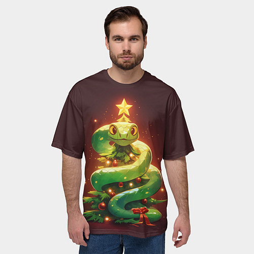 Мужская футболка оверсайз Змея ёлка новогодняя / 3D-принт – фото 3