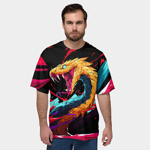 Мужская футболка оверсайз Злая желтая змея / 3D-принт – фото 3