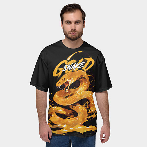Мужская футболка оверсайз Gold snake / 3D-принт – фото 3