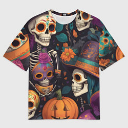 Мужская футболка оверсайз Хэллоуин страшилки черепа