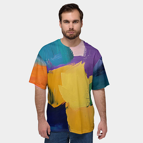 Мужская футболка оверсайз Мазки красок / 3D-принт – фото 3