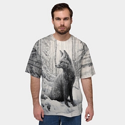 Футболка оверсайз мужская Серый лис в зимнем лесу, цвет: 3D-принт — фото 2