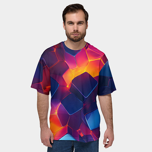Мужская футболка оверсайз Неоновая геометрическая текстура / 3D-принт – фото 3