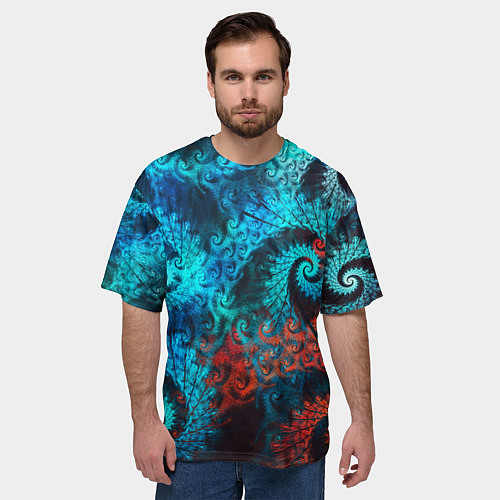 Мужская футболка оверсайз Оптическая абстракция узор / 3D-принт – фото 3