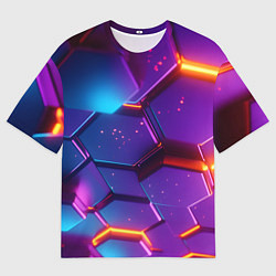 Мужская футболка оверсайз Трехмерные соты с эффектом неона