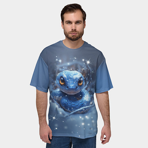 Мужская футболка оверсайз Змея с большими глазами / 3D-принт – фото 3