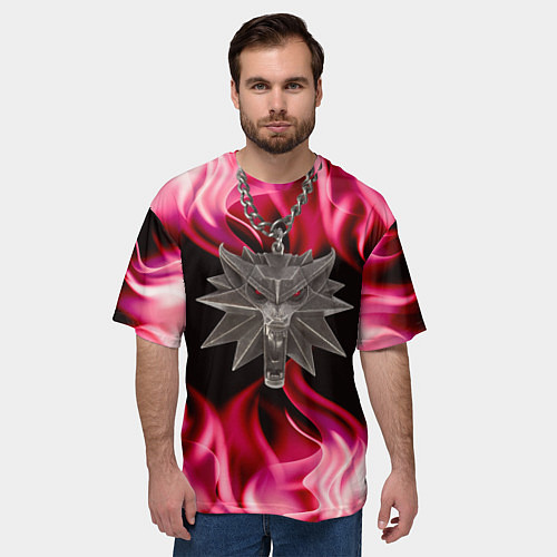 Мужская футболка оверсайз Ведьмак медальён в огне / 3D-принт – фото 3