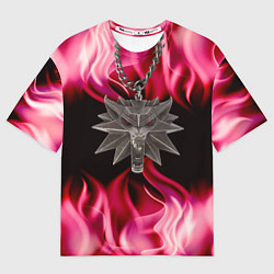 Футболка оверсайз мужская Ведьмак медальён в огне, цвет: 3D-принт