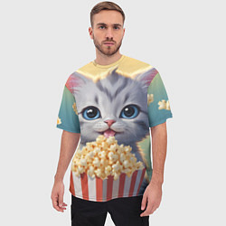 Футболка оверсайз мужская Поп-корн и котенок, цвет: 3D-принт — фото 2