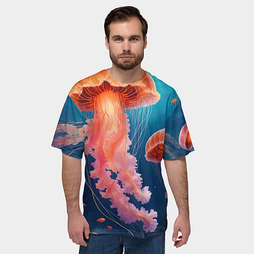 Мужская футболка оверсайз Подводный мир медузы / 3D-принт – фото 3